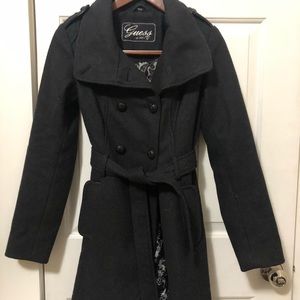 GUESS Double Breasted Belted Wool Coat EUC